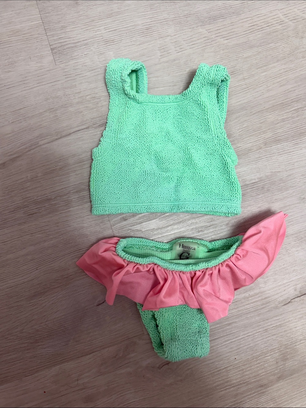 Hunza G Kids Swim Bikini in Mint Green and Pink